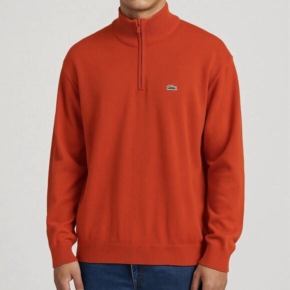 Lacoste Men’s Size (8) XL Orange Quarter Zip Mock Neck Cotton Sweater Logo - Picture 1 of 10